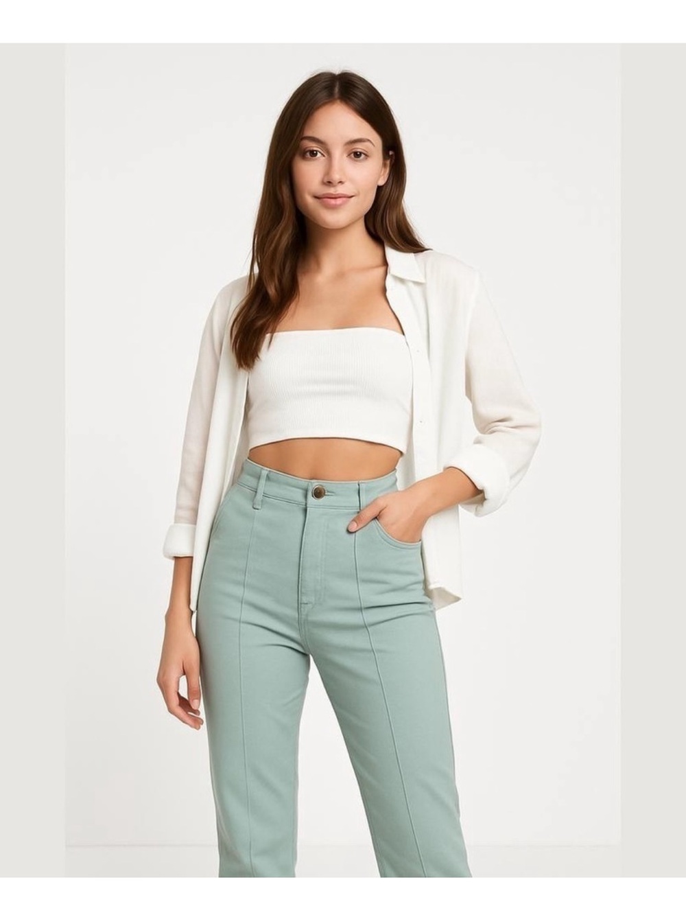 ASOS High-Rise Straight Leg Pants in Sage Green